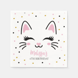 Kitty Cat Pink Gold Geburtstagsparty Serviette