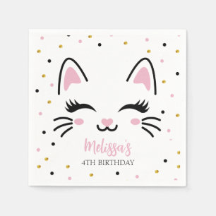 Kitty Cat Pink Gold Geburtstagsparty Serviette