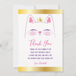 Kitty Cat Pink und Gold Geburtstagsparty Dankeskarte