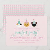 Kitty Cat Pink und Green Birthday Party, Kitten Einladung (Vorne/Hinten)