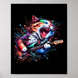 Kitty Cat Playing Gitarre Rock Cat Heavy Metal Cat Poster