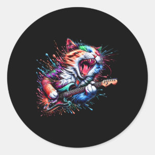 Kitty Cat Playing Gitarre Rock Cat Heavy Metal Cat Runder Aufkleber