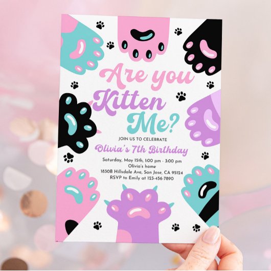 Kitty Cat Retro Birthday Einladung