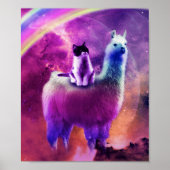 Kitty Cat Riding auf Rainbow Llama im Weltraum Poster (Vorne)