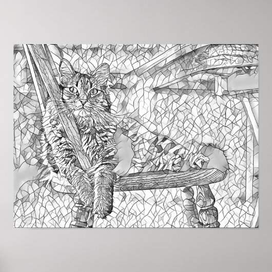 Kitty Cat Sitzen im Stuhl Abstrakte Kunstfarben Poster (Vorne)