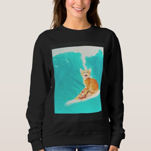 Kitty Cat Surfing Pizza Sweatshirt (Vorderseite)