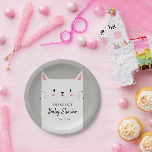 Kitty Cat Theme Babydusche White Kitten Pappteller (Party)