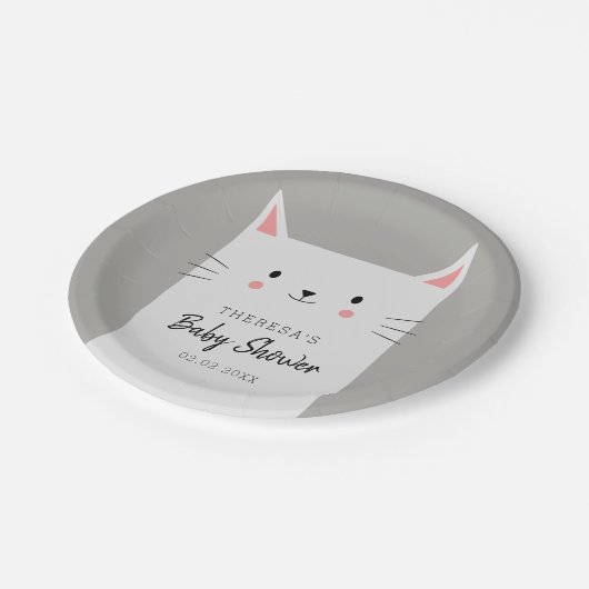 Kitty Cat Theme Babydusche White Kitten Pappteller (Schrägansicht)