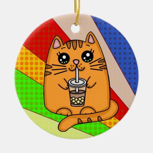 Kitty Cat trinken Boba Tee Keramik Ornament (Vorne)