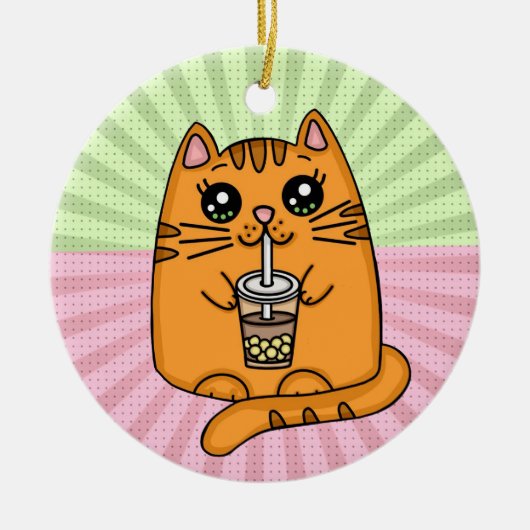 Kitty Cat trinken Boba Tee Keramik Ornament (Vorne)