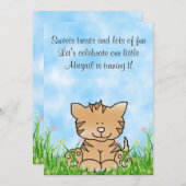 Kitty Cat und Blume 1. Geburtstag Einladung (Vorne/Hinten)
