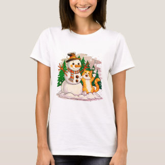Kitty Cat und Snowman Freunde für Winterliebhaber T-Shirt
