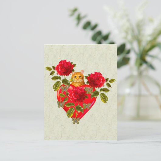 Kitty Cat Valentine Feiertagspostkarte (Stehend Vorderseite)