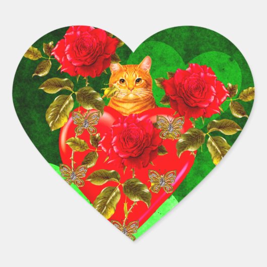 Kitty Cat Valentine Herz-Aufkleber (Vorderseite)