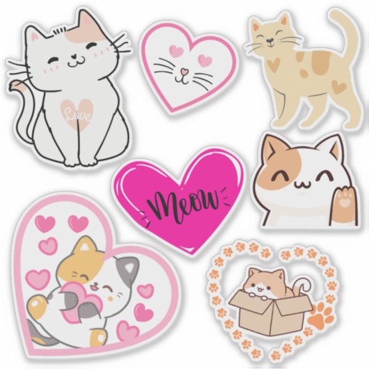 Kitty Cat Valentine Sticker Set (Vorderseite)