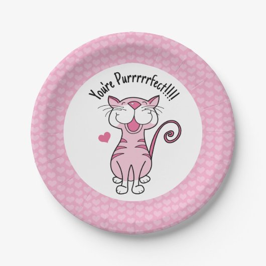 Kitty Cat Valentine's Day Hört Niedlich Purfect Pappteller (Vorderseite)