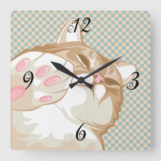 Kitty Cat Wall Clock Quadratische Wanduhr (Vorderseite)