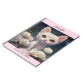 Kitty Cat White Roses personalize Name Geschenk Notizblock (Linke Seite)