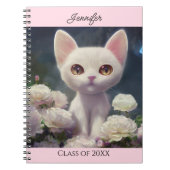 Kitty Cat White Roses personalize Name Geschenk Notizblock (Vorderseite)