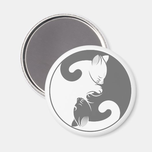 Kitty Cat Yin Yang | Grau Magnet (Vorderseite/Rückseite)
