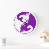 Kitty Cat Yin Yang Purple Große Wanduhr (Zuhause)
