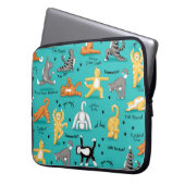 Kitty Cat Yoga Posen farbenfroh türkis blau Laptopschutzhülle (Vorderseite Links)