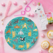 Kitty Cat Yoga Posen farbenfroh türkis blau Pappteller (Party)