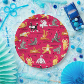 Kitty Cat Yoga Posen farbenfrohe rote Gelbe Weibch Pappteller (Party)