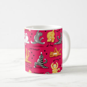 Kitty Cat Yoga Posen Rot Gelb Kaffeetasse