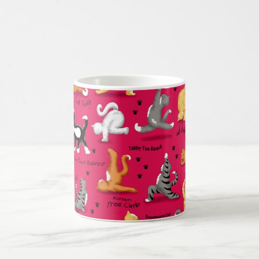Kitty Cat Yoga Posen Rot Gelb Kaffeetasse (Mittel)