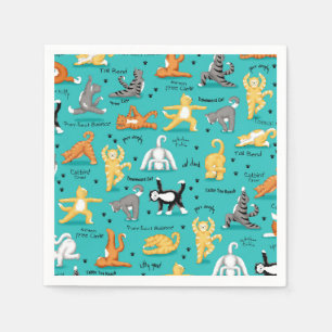 Kitty Cat Yoga Posen Türkis Blue Whimsy Serviette