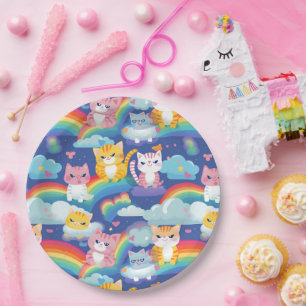 Kitty Cats auf Regenbogenwolken Niedlich und glück Pappteller