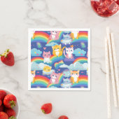 Kitty Cats auf Regenbogenwolken Niedlich und glück Serviette (Beispiel)