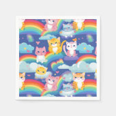 Kitty Cats auf Regenbogenwolken Niedlich und glück Serviette (Vorderseite)