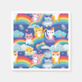 Kitty Cats auf Regenbogenwolken Niedlich und glück Serviette