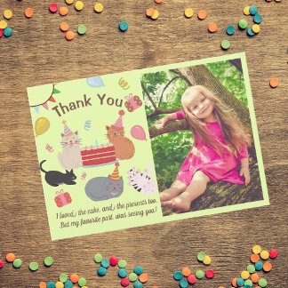 Kitty Cats Birthday Party Photo Thank You Card Dankeskarte