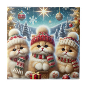 Kitty Cats im Weihnachtsdekor und Schnee Fliese
