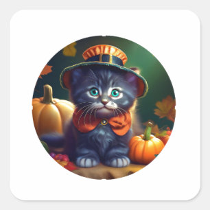 Kitty Celebrating Erntedank Quadratischer Aufkleber