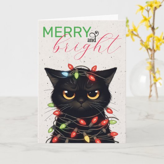 Kitty Christmas Lights Karte (Gelbe Blume)