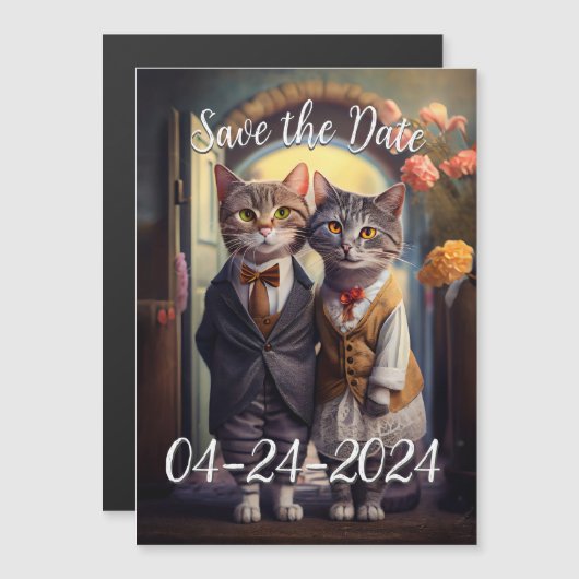 Kitty Couple - Save the Date, anpassbar Magnetkarte (Vorne/Hinten)