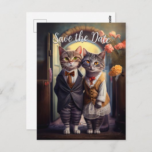 Kitty Couple - Save the Date Postkarte (Vorne/Hinten)