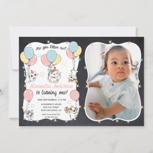 Kitty Cuteness Overload: Es ist das erste Purr-ty- Einladung (Vorderseite)