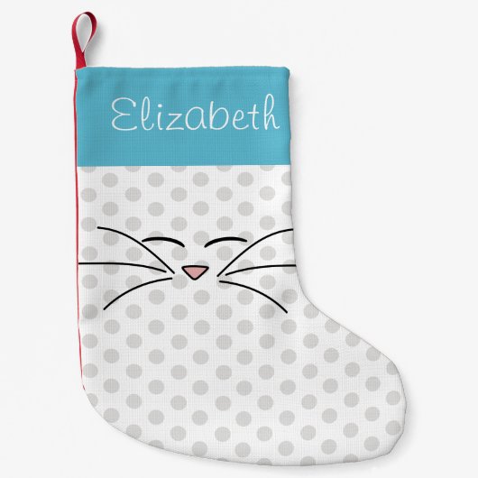 Kitty Face Blue und Silver Personalisiert Kleiner Weihnachtsstrumpf (Vorderseite)