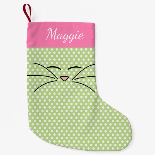 Kitty Face Pink und Green Kleiner Weihnachtsstrumpf (Vorderseite)