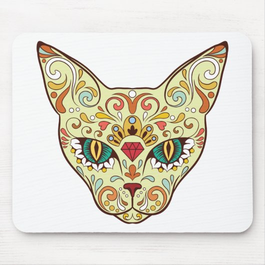 Kitty Face Sugar Skull | Tag der Todeskatze Mousepad (Vorne)