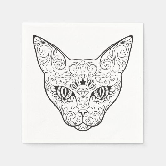 Kitty Face Sugar Skull | Tag der Todeskatze Serviette (Vorderseite)