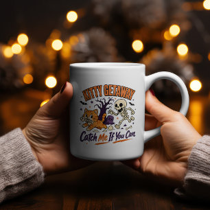 Kitty Getaway Halloween   Skelett Chase Cat Desig Zweifarbige Tasse