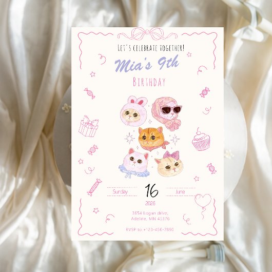 Kitty Girl Birthday Invitation Einladung