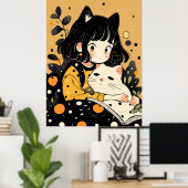 Kitty Girl liest ein Buch Poster (Heimbüro)