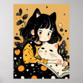 Kitty Girl liest ein Buch Poster (Vorne)